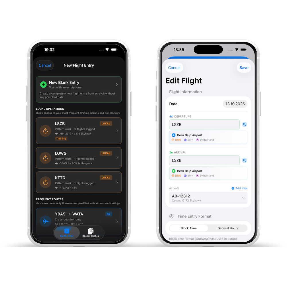 Flugerfassung in der App